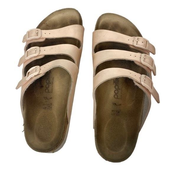 Birkenstock Papillo Metallic Pink Arizona sandals Slip On 3 Strap Leather Slides - Picture 12 of 12